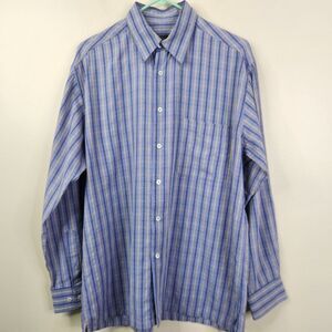 Vtg Bugatchi Uomo Tattersall Print Long Sleeve Casual Button Down Shirt Medium